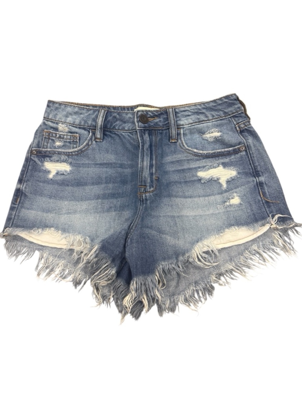 Hidden cut off Mom Shorts high rise blue distressed denim raw hem womens size XS
